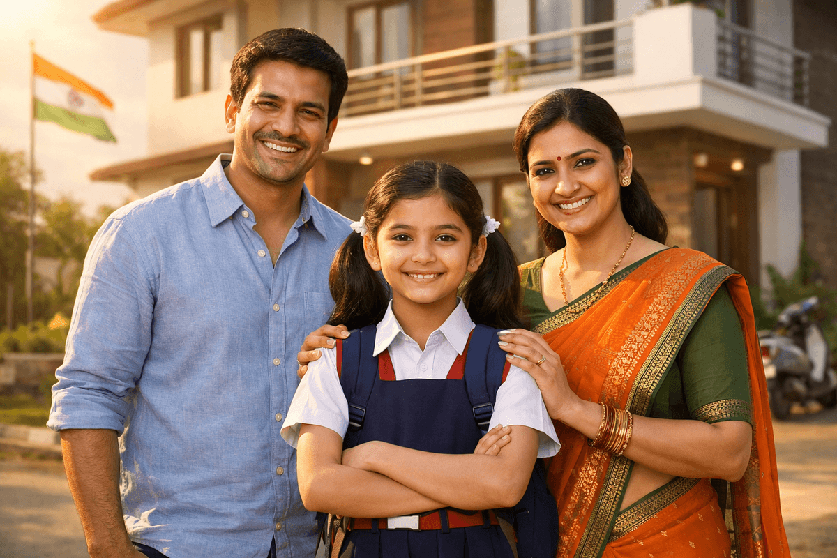 A family supporting their daughter